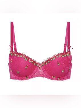 PINK Pink Wink Push-Up Balconette Bra, NWT, Strawberry Embroidery, Size 38DD